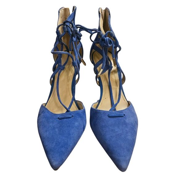MARC FISHER Lace Up Truthe Blue Suede Closed Toe Pumps Heels Womens Size‎ 7.5 - Picture 4 of 8